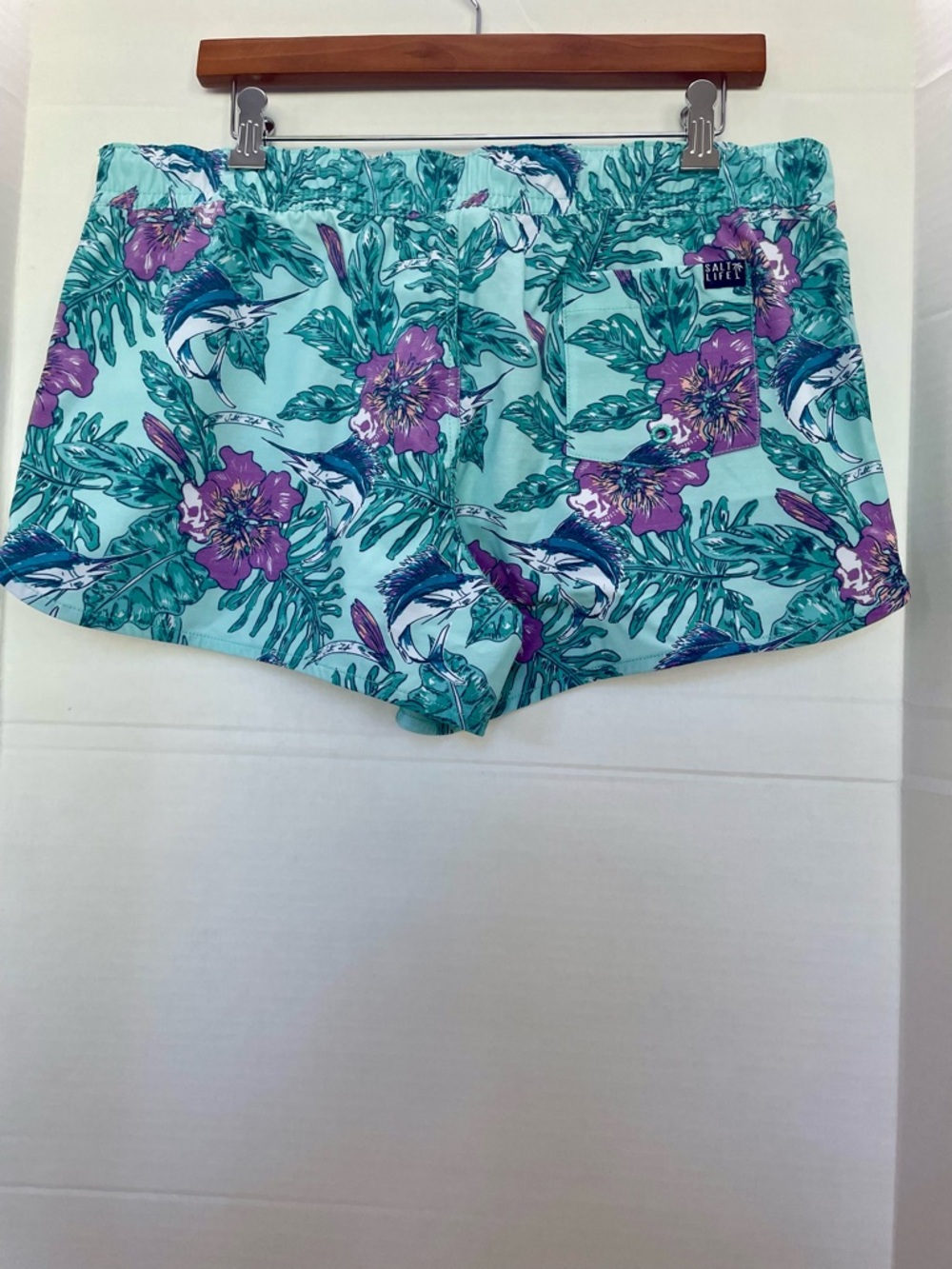 Salt Life Juniors/Women's Teal Floral Athletic Shorts with Purple Accents - Picture 4 of 8
